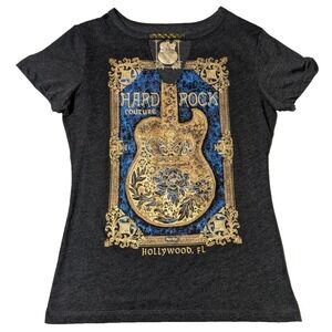 HARD ROCK COUTURE HOLLYWOOD, FL Women Small Gray Heather T-Shirt EUC